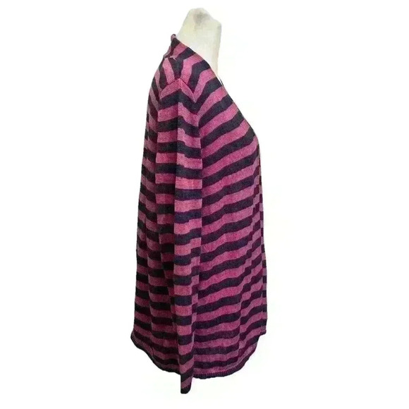 TALBOTS Pink & Blue Stripe Linen Knit Long Sleeve Open Cardigan Sweater Size 1Xp - Picture 4 of 11
